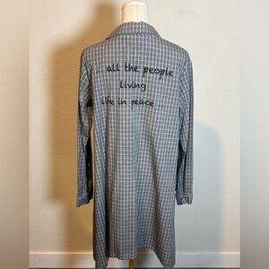 NWT Luukaa Plaid Button Shirt Tunic “All the People Living in Peace” ☮️ size 12